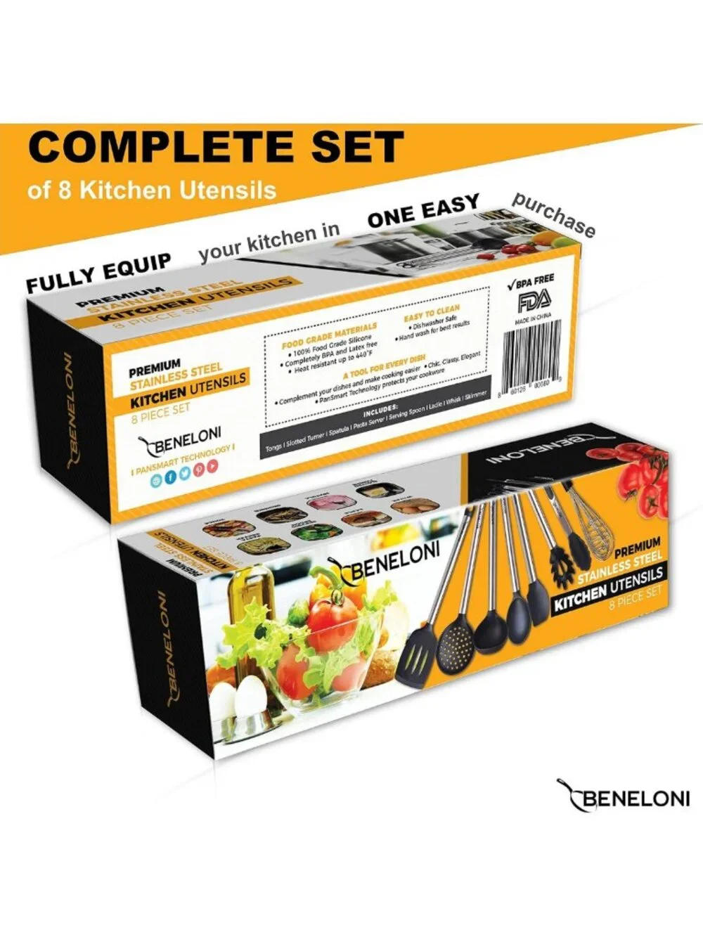 Premium Silicone Kitchen Utensil Set - Nonstick Cooking Tools, Tongs, Spoons